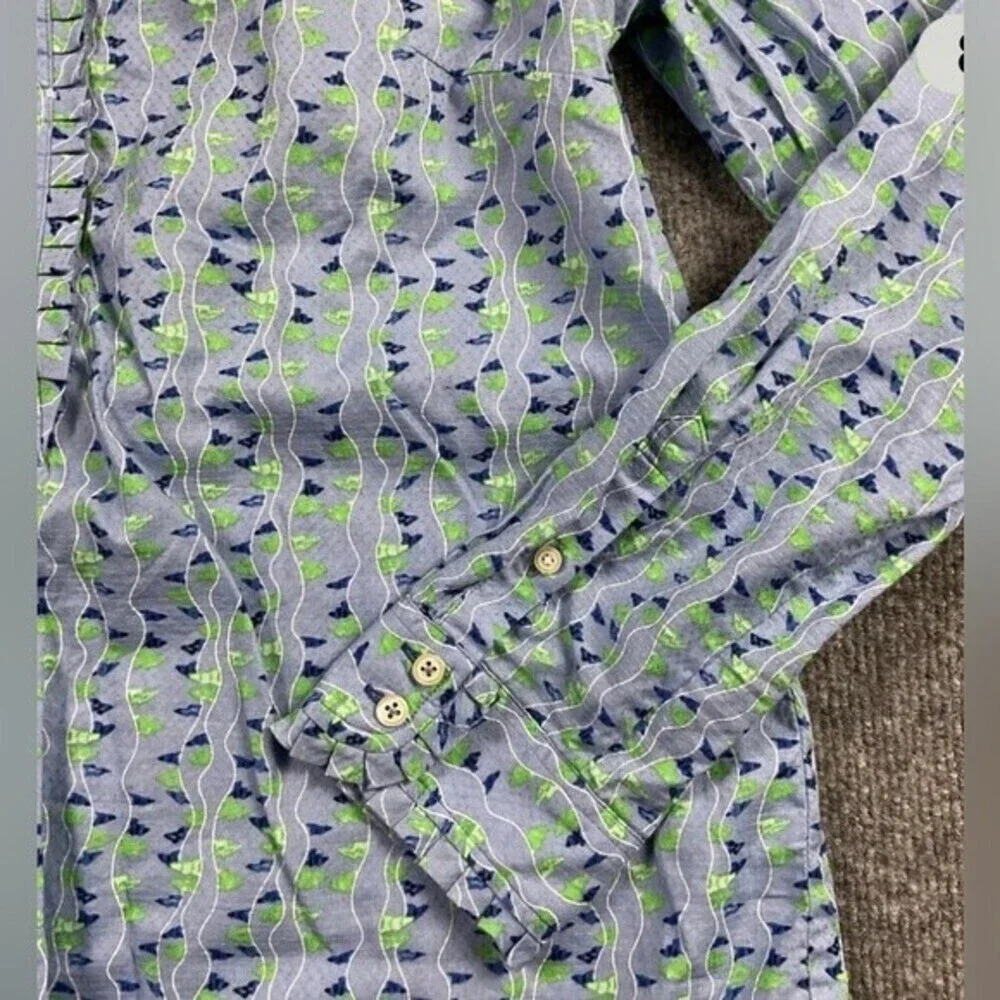 Talbots Partial Button Front Blouse With Ruffle D… - image 4